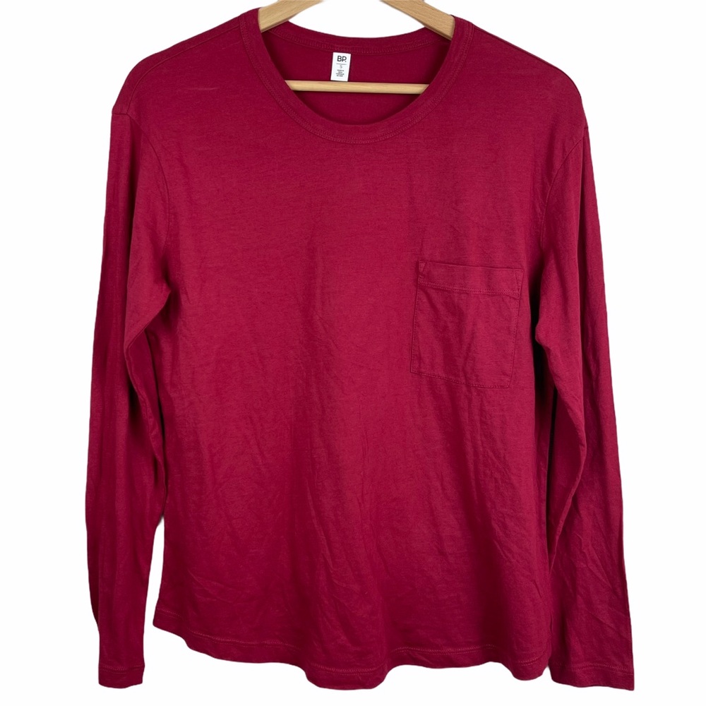 V BP Tee Red Long Sleeve Slouch Crewneck Pocket S - Picture 3 of 7